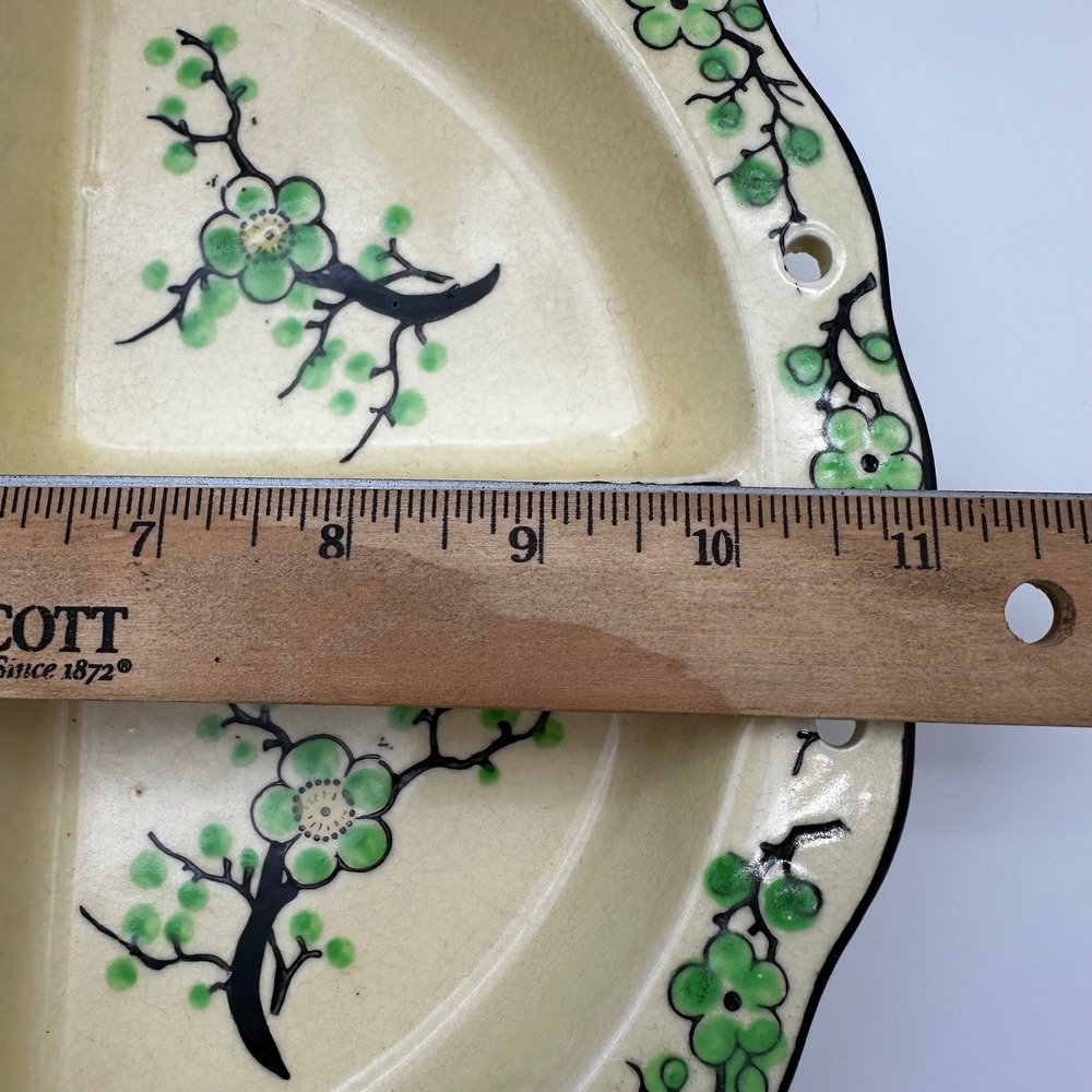 Vintage Moriyama Hand Painted Japan Green Floral Divided Relish Dish 11" - Picture 3 of 6